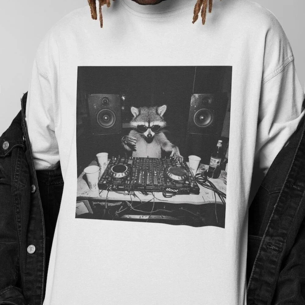 Animal DJ Shirt, Funny DJ Shirt, Raccoon Meme Tee - Picture 1 of 4